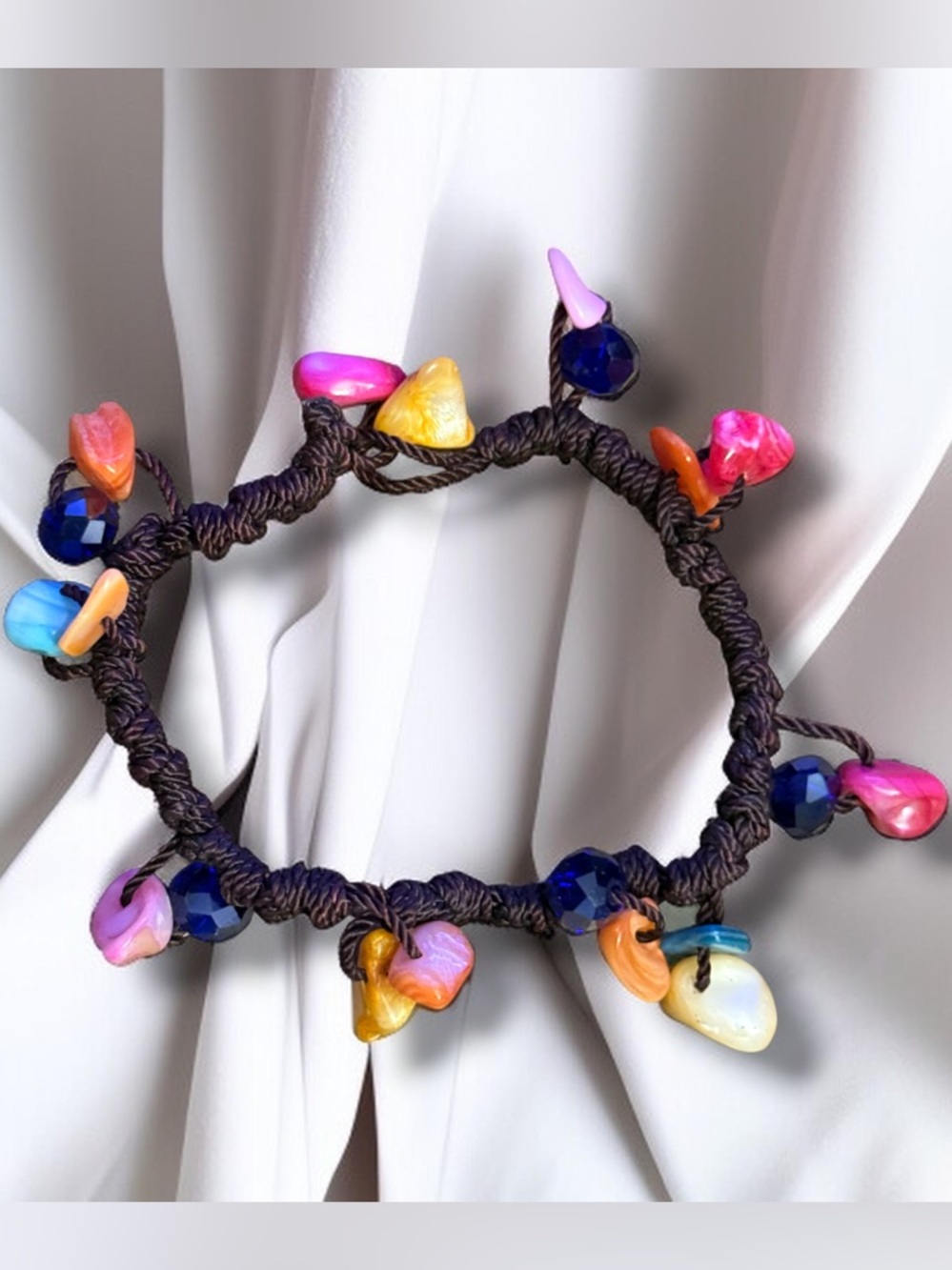 Multicolor polished agate chip braided cord bracelet